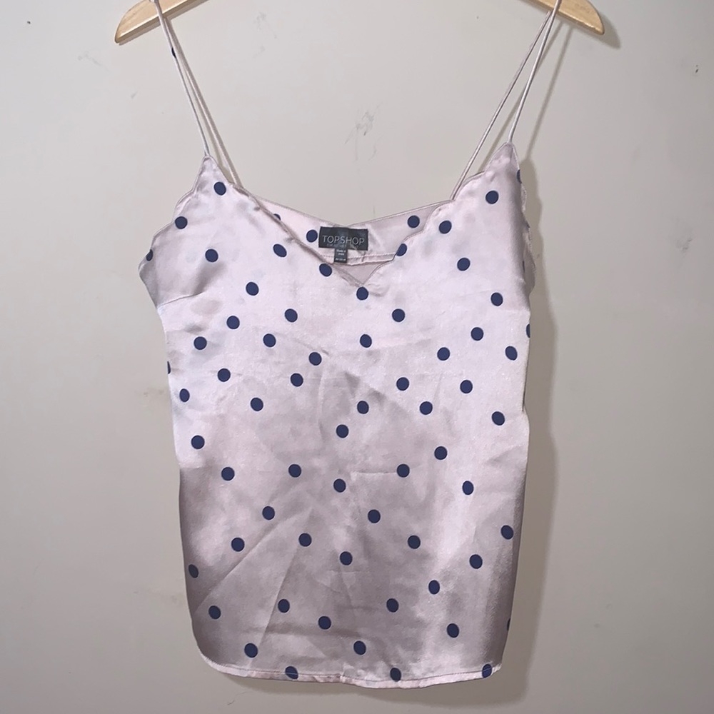 Topshop Pink Polka Dot Scalloped Cami - Picture 2 of 4